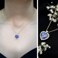 Lab Grown Blue Sapphire Heart of the Ocean Necklace