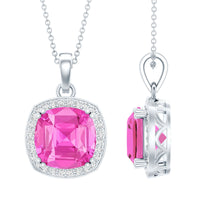 Lab-grown pink sapphire pendant necklace with 6-carat pink sapphire and silver chain from Rosec Jewels.