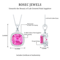 Lab grown pink sapphire pendant necklace with a silver chain, 6 carats, from Rosec Jewels, elegant jewelry accessory.