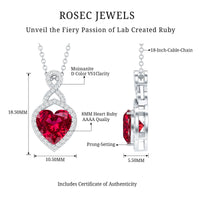 AAAA Quality 2 Carat Lab Grown Ruby Heart Infinity Necklace with Silver Chain