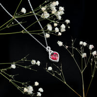 Lab-created ruby heart infinity pendant with chain, rose gold finish, elegant jewelry by Rosec Jewels.