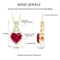 Lab-created ruby heart infinity pendant necklace with chain by Rosec Jewels, featuring a sparkling ruby heart and infinity design.