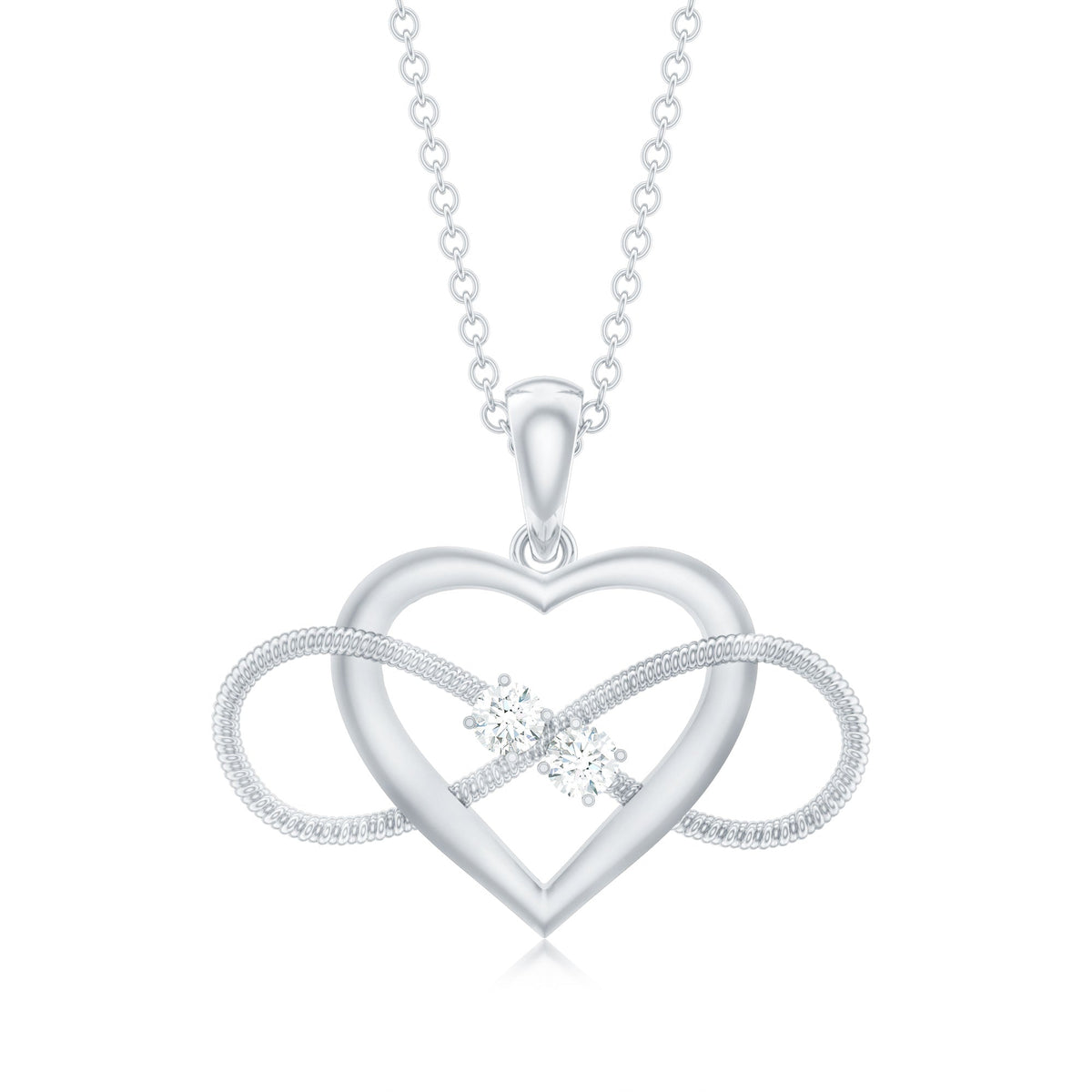 Natural diamond infinity heart pendant necklace for women by Rosec Jewels, featuring elegant design and sparkling diamonds.