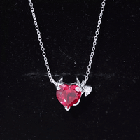 Lab Grown Ruby Devil Heart Necklace with Diamond