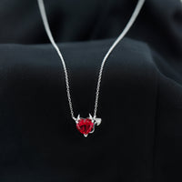 Lab Grown Ruby Devil Heart Necklace with Diamond