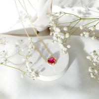 Lab Grown Ruby Devil Heart Necklace with Diamond