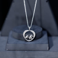 Diamond Elephant Mother Child Necklace