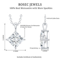 3 CT Princess Cut Moissanite Solitaire Pendant Necklace For Women