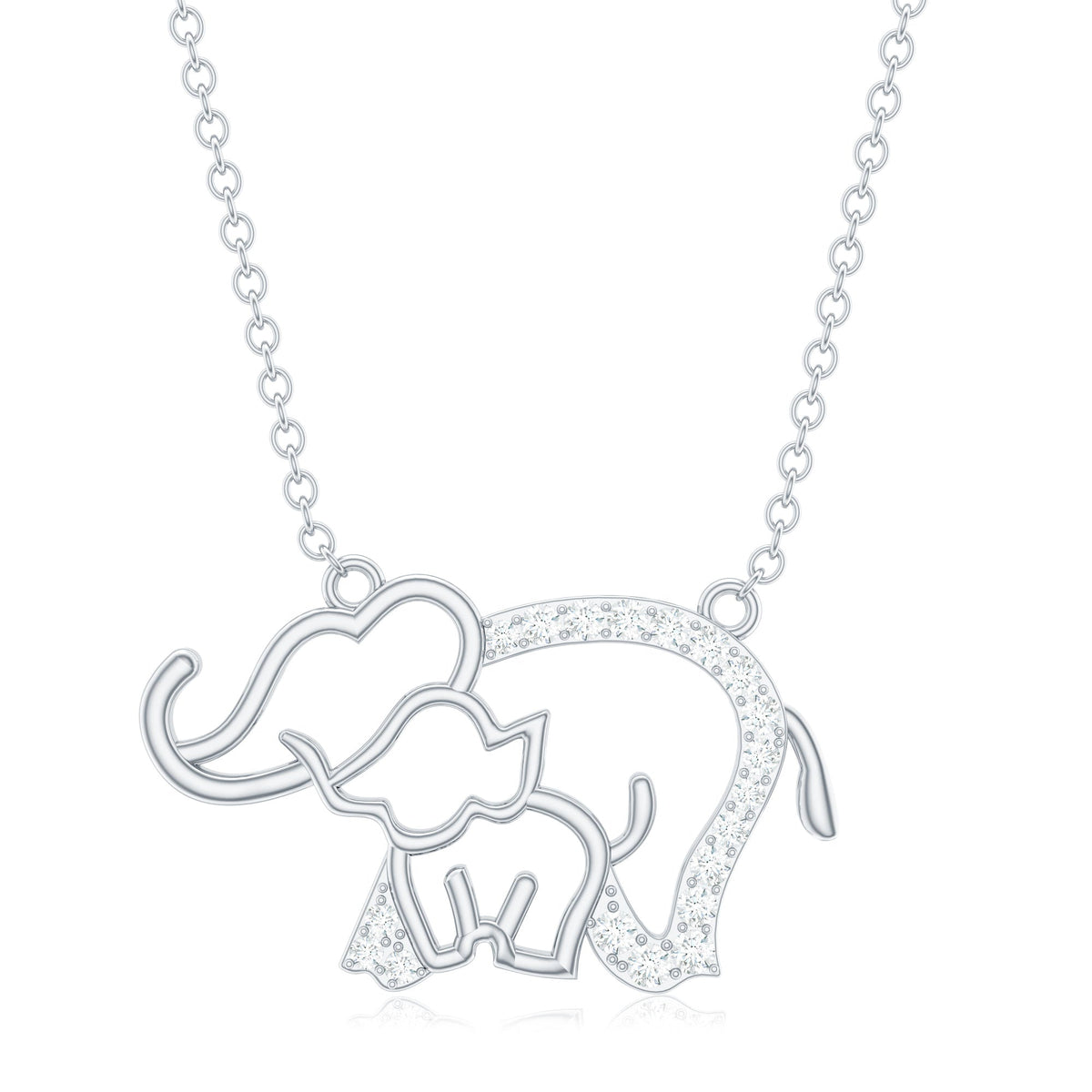 Cute Mother and Baby Elephant Necklace with Moissanite