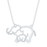 Cute Mother and Baby Elephant Necklace with Moissanite