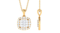 Round and Princess Cut Moissanite Pendant in Illusion Setting