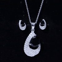 Natural Black Onyx Teardrop Necklace and Earrings Set with Certificate