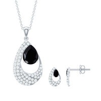 Natural Black Onyx Teardrop Necklace and Earrings Set with Certificate