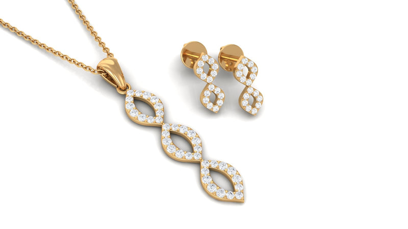 Natural diamond infinity jewelry set for women featuring elegant design by Rosec Jewels, includes necklace and matching earrings.