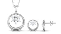 1 CT Real Diamond Floral Pendant Necklace and Stud Earring Set