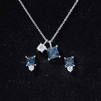 Real London Blue Topaz and Moissanite Two Stone Pendant Earrings Set