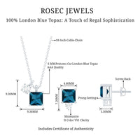 Real London Blue Topaz and Moissanite Two Stone Pendant Earrings Set