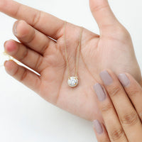 Certified Moissanite Halo Pendant Necklace in Prong Setting