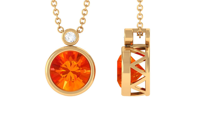 Lab grown orange sapphire pendant with 2.25 carats in a bezel setting, featuring Rosec Jewels pendant design.