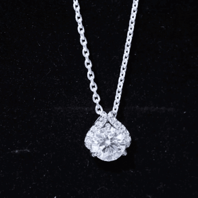 Yellow gold pendant featuring an 8 mm round lab-grown diamond bridal necklace by Rosec Jewels