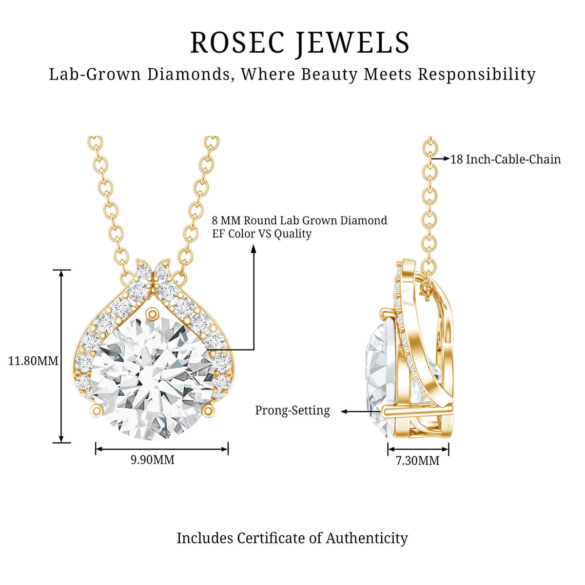 Certified 8 MM Round Lab Grown Diamond Bridal Necklace