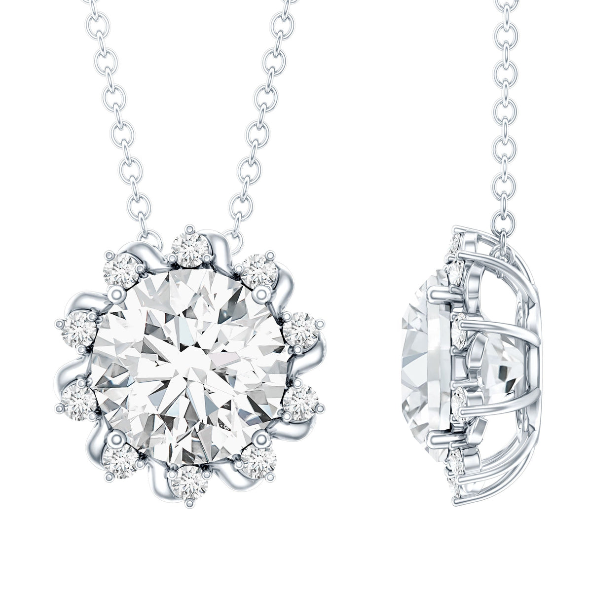 8 MM Round Cut Lab Grown Diamond Starburst Necklace