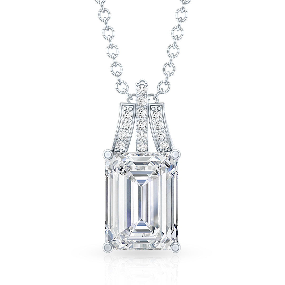6X8 MM Solitaire Lab Grown Diamond Emerald Cut Necklace