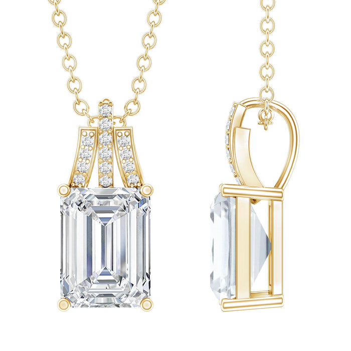 Lab-grown diamond emerald cut pendant necklace with 6x8mm solitaire from Rosec Jewels, showcasing a sparkling, elegant jewelry piece.