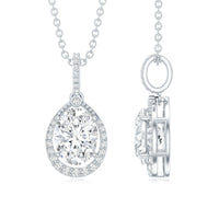 1 Carat Oval Lab Grown Diamond Teardrop Halo Necklace For Women