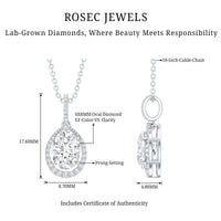 1 Carat Oval Lab Grown Diamond Teardrop Halo Necklace For Women