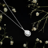 1 Carat Oval Lab Grown Diamond Teardrop Halo Necklace For Women