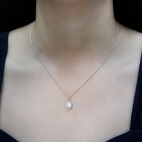 1 Carat Oval Lab Grown Diamond Teardrop Halo Necklace For Women