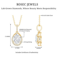 1 Carat Oval Lab Grown Diamond Teardrop Halo Necklace For Women