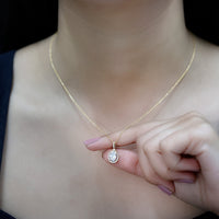 1 Carat Oval Lab Grown Diamond Teardrop Halo Necklace For Women