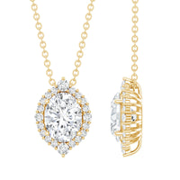 6X8 MM Oval Shaped Lab Grown Diamond Wedding Necklace With Halo