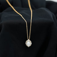 6X8 MM Oval Shaped Lab Grown Diamond Wedding Necklace With Halo