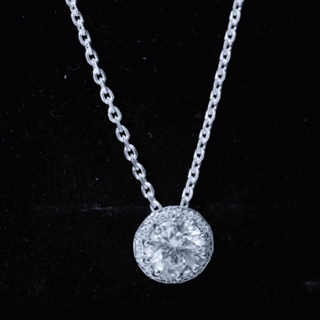 Yellow gold pendant necklace featuring a certified 8mm lab-grown diamond in a halo setting by Rosec Jewels