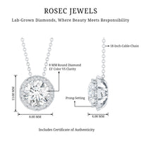 Certified 8 MM Circle Lab Grown Diamond Necklace With Halo