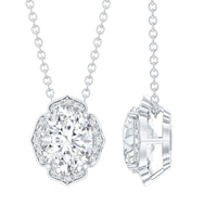 6X8 MM Oval Shape Lab Grown Diamond Vintage Flower Necklace