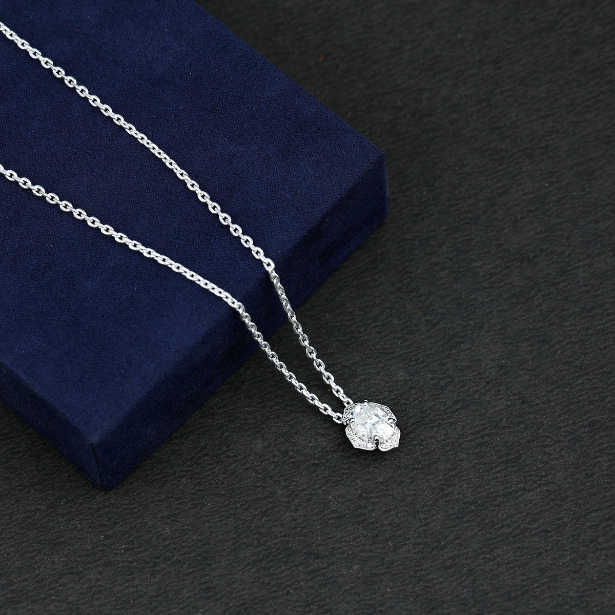 6X8 MM Oval Shape Lab Grown Diamond Vintage Flower Necklace