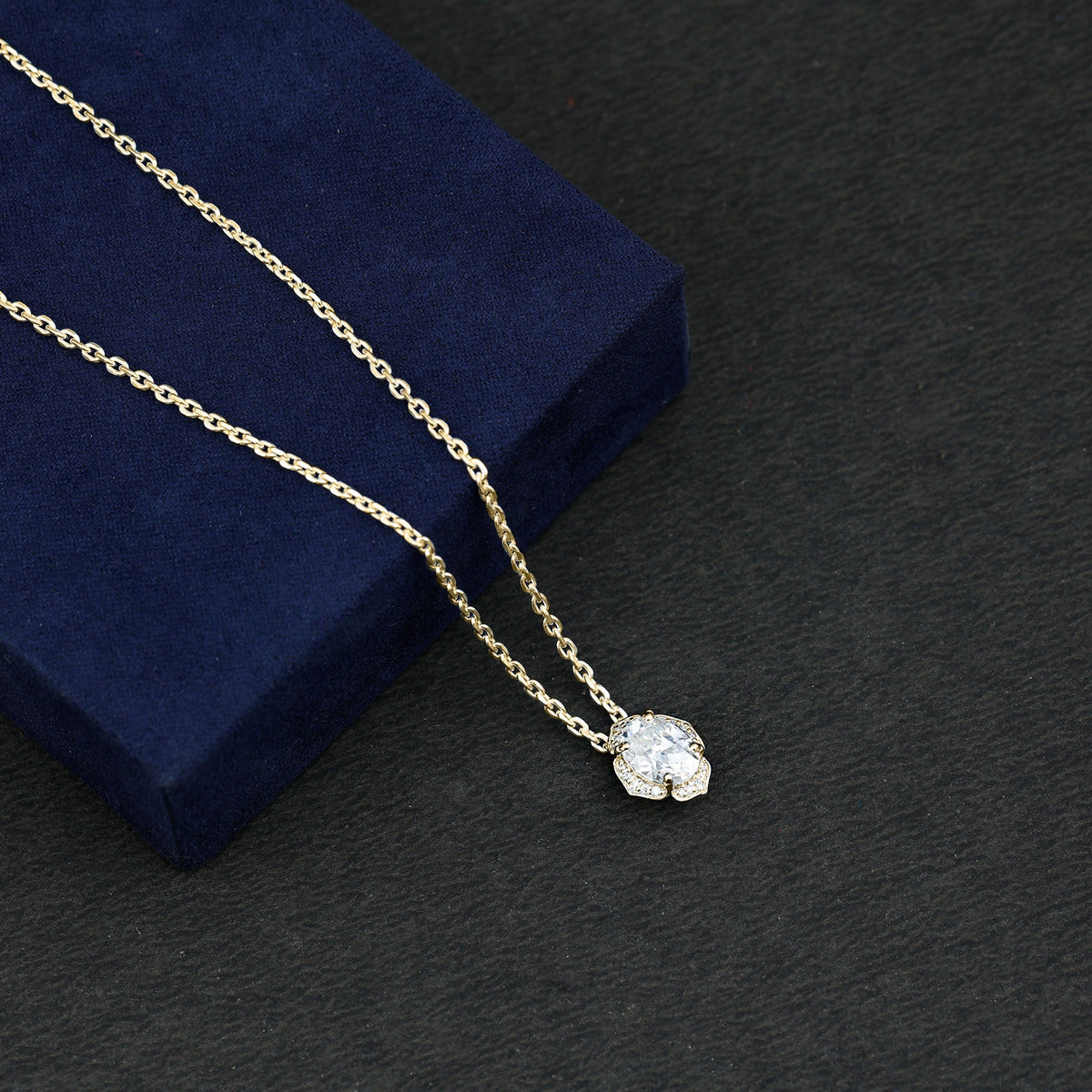 6X8 MM Oval Shape Lab Grown Diamond Vintage Flower Necklace