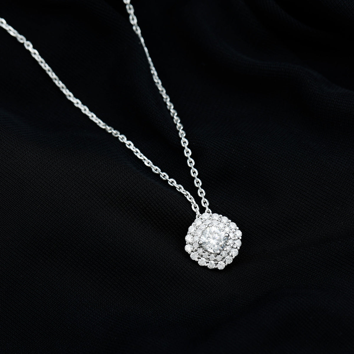 Lab Grown Round Diamond Double Halo Bridal Necklace With Accent