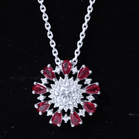 7 MM Lab Grown Diamond Flower Statement Necklace with Ruby