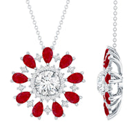 7 MM Lab Grown Diamond Flower Statement Necklace with Ruby