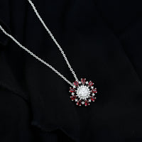 7 MM Lab Grown Diamond Flower Statement Necklace with Ruby