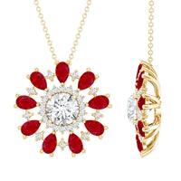 7 MM Lab Grown Diamond Flower Statement Necklace with Ruby