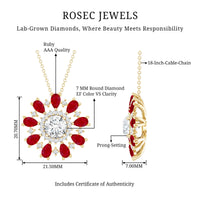 7 MM Lab Grown Diamond Flower Statement Necklace with Ruby