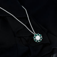 2 Carat Lab Grown Diamond Emerald Flower Bridal Necklace