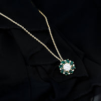 2 Carat Lab Grown Diamond Emerald Flower Bridal Necklace