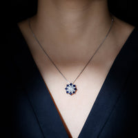 Lab Grown Diamond Art Deco Necklace With Blue Sapphire